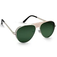 Trendy Metal Branded Aviator Shape Stylish Sunglasses For Women (Golden-Green)-thumb2