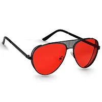 Arzonai Aviator Unisex Sunglasses Black Frame , Red Lens (Large) Pack of 1-thumb2