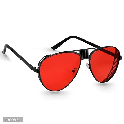 Arzonai Aviator Unisex Sunglasses Black Frame , Red Lens (Large) Pack of 1-thumb3