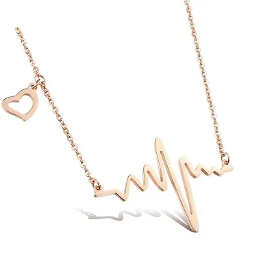 Popmode Fashion Heart Beat Long Chain Necklace for Girls (Gold)