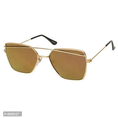 Arzonai Bennett Retro Square Shape Golden-Orange Mirrored UV Protection Sunglasses For Men  Women [MA-036-S3 ]
