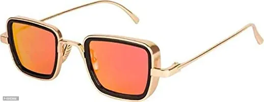 ARZONAI Metal Branded Stylish KABIR Singh Unisex Rectangular Sunglasses (Silver Orange Mirror , Medium )