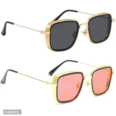 Arzonai Carryminati Metal Square Unisex Sunglasses (Black Pink), (Medium) Pack of 2