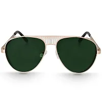 Trendy Metal Branded Aviator Shape Stylish Sunglasses For Women (Golden-Green)-thumb1