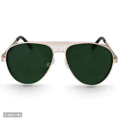 Trendy Metal Branded Aviator Shape Stylish Sunglasses For Women (Golden-Green)-thumb2