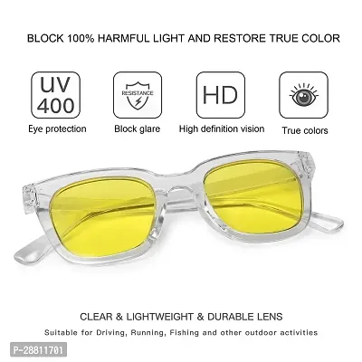 Retro Square Stylish Unisex Sunglasses (Transparent-Yellow)-thumb3