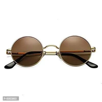 Arzonai Round Mens  Women Sunglasses Golden Frame, Brown Lens (Medium) Pack of 1