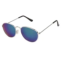Arzonai Jones Mirrored Oval Shape Silver-Green UV Protection Sunglasses For Men  Women [MA-310-S2 ]-thumb1