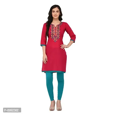 Arzonai Cotton Embroidered Casual  Ceremony Kurti for Women's (PINK)-thumb0