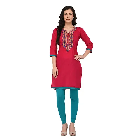 Arzonai Embroidered Casual Ceremony Kurti for Women's (PINK)