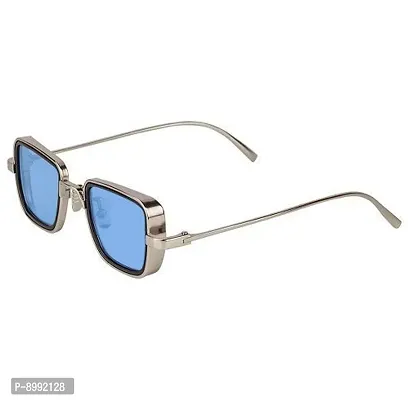 ARZONAI Unisex Metal Branded Stylish KABIR Singh Rectangular Sunglasses (Silver Blue), Medium