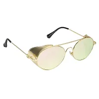 Arzonai Metal Steampunk Round Unisex Sunglasses Pack of 1 (Large) Golden Frame, Pink Mirror Lens-thumb2
