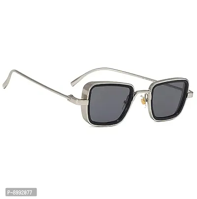 ARZONAI Men's Trendy Kabir Singh Metallic Stylish Rectangular Sunglasses (Silver and Black, Medium, Lens Width:54mm)