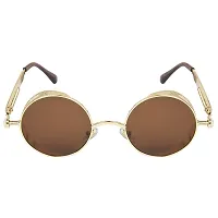 Arzonai Mens Round Sunglasses, Golden Frame, Brown Lens (Large) Pack of 1-thumb1