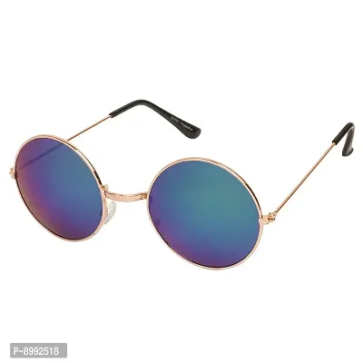 Arzonai Hammond Round Shape Golden-Green Mirrored UV Protection Sunglasses For Men  Women [MA-040-S5 ]