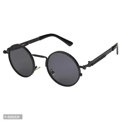 ARZONAI Mens Steampunk Round Sunglasses, Frame Colour:- Black , Lens Colour- Black (Medium) ndash; Pack of 1