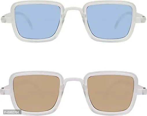 Arzonai Latest Combo | Pack of 2 Plastic Rectanguar UV Protection Sunglasses for Men  Boys (Blue, Brown)-thumb2