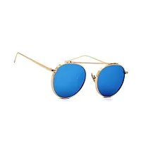 ARZONAI Round Unisex Sunglasses (Golden Frame , Blue Mirror Lens, Large)-thumb3