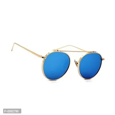 ARZONAI Round Unisex Sunglasses (Golden Frame , Blue Mirror Lens, Large)-thumb4