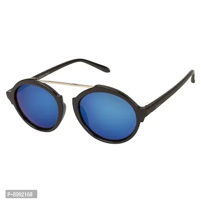 Arzonai Spartan Round Shape Black-Blue Mirrored UV Protection Sunglasses For Men  Women [MA-005-S8 ]