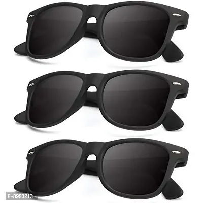Arzonai Mens Square Sunglasses , Black Frame , Blacks Lens (Medium) Pack of 3