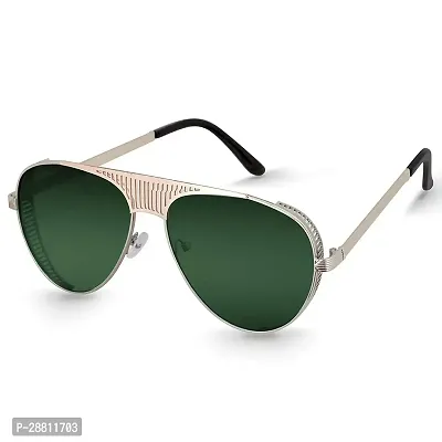 Trendy Metal Branded Aviator Shape Stylish Sunglasses For Women (Golden-Green)-thumb0