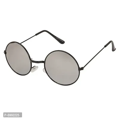 Arzonai Hammond Round Shape Black-Silver Mirrored UV Protection Sunglasses For Men  Women [MA-040-S15 ]