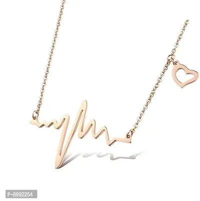 ITS Simple Electrocardiogram Clavicle Necklace Heart Chain Pendant, Gold-thumb5