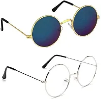 ARZONAI Men's and Women's Metal Round Sunglasses (Blue and White, Medium) -Pack of 2-thumb2
