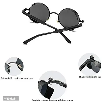 Arzonai Metal Steampunk Round Sunglasses Pack of 2, (Medium) (Black,Red)-thumb4