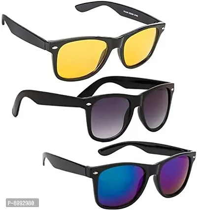 Arzonai Square Wayfarer Unisex Sunglasses Black Yellow  Blue ( Medium) Pack of 3-thumb0