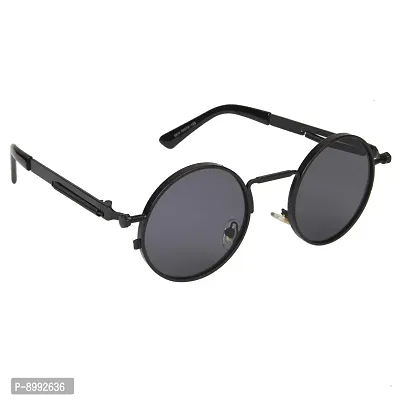 ARZONAI Mens Steampunk Round Sunglasses, Frame Colour:- Black , Lens Colour- Black (Medium) ndash; Pack of 1-thumb3