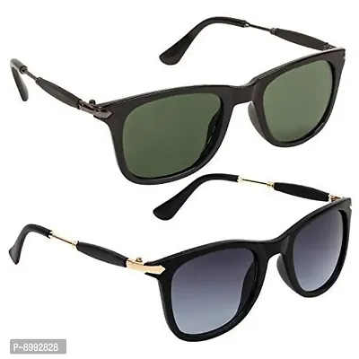 Arzonai Men Square Sunglasses Black Frame, Black,Green Lens (Medium) Pack of 2