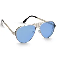 Arzonai Aviator Unisex Sunglasses Silver Frame , Blue Lens (Large) Pack of 1-thumb2
