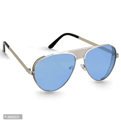 Arzonai Aviator Unisex Sunglasses Silver Frame , Blue Lens (Large) Pack of 1-thumb3