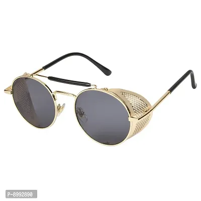 Arzonai Metal Steampunk Round Unisex Sunglasses Pack of 1 (Large) Golden Frame, Black Lens-thumb0