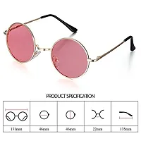 Arzonai Round Mens  Women Sunglasses Golden Frame, Pink Lens (Medium) Pack of 1-thumb2