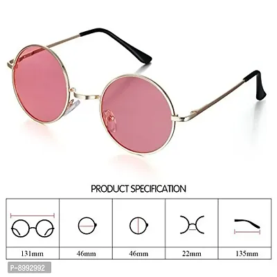 Arzonai Round Mens  Women Sunglasses Golden Frame, Pink Lens (Medium) Pack of 1-thumb3