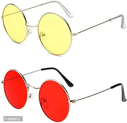 Arzonai Unisex Round Metal Sunglasses Pack of 2 (Medium) (Yellow  Red)