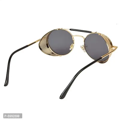 Arzonai Metal Steampunk Round Unisex Sunglasses Pack of 1 (Large) Golden Frame, Black Lens-thumb5