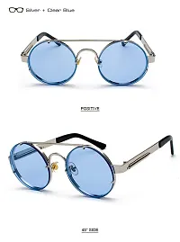 ARZONAI Mens Steampunk Round Sunglasses Frame Colour- Silver , Lens Colour- Blue ,(Medium) ndash; Pack of 1-thumb4