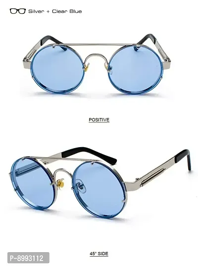 ARZONAI Mens Steampunk Round Sunglasses Frame Colour- Silver , Lens Colour- Blue ,(Medium) ndash; Pack of 1-thumb5