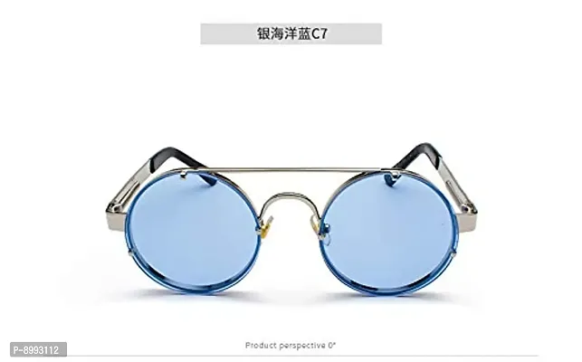 ARZONAI Mens Steampunk Round Sunglasses Frame Colour- Silver , Lens Colour- Blue ,(Medium) ndash; Pack of 1-thumb4