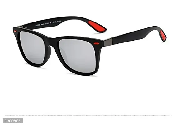 ARZONAI Unisex Adult Square Sunglasses (Black Frame, Silver Lens) (Medium)