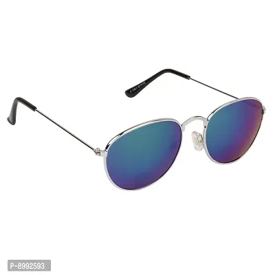 Arzonai Jones Mirrored Oval Shape Silver-Green UV Protection Sunglasses For Men  Women [MA-310-S2 ]