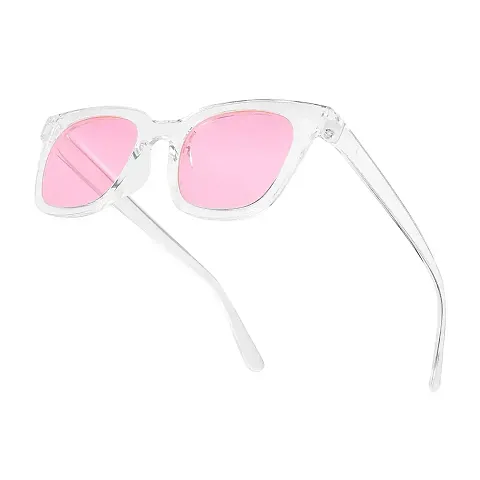 Retro Square Stylish Unisex Sunglasses (Transparent-Pink)