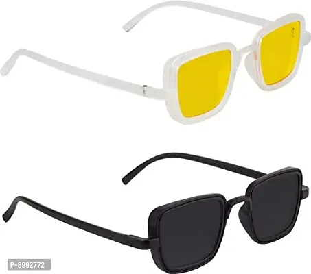 ARZONAI Men's and Boy's UV Protection Plastic Rectangular Sunglasses (Yellow, Black) Combo Pack of 2-thumb0