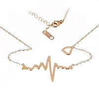 Popmode Fashion Heart Beat Long Chain Necklace for Girls (Gold)-thumb1