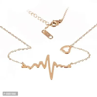 Popmode Fashion Heart Beat Long Chain Necklace for Girls (Gold)-thumb2