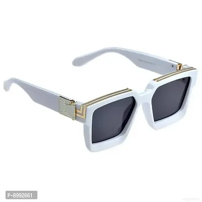 ARZONAI Men's and Women's Square White Sunglasses (Multi, White Black; Large)-thumb0
